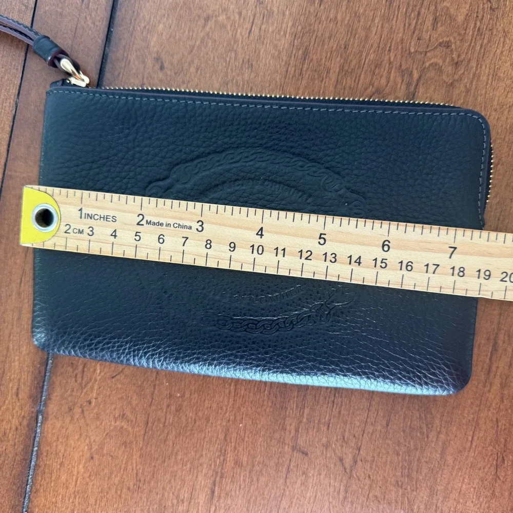Coach Black Pebbled Leather Embossed Logo Large Wristlet Gold Hardware Wallet